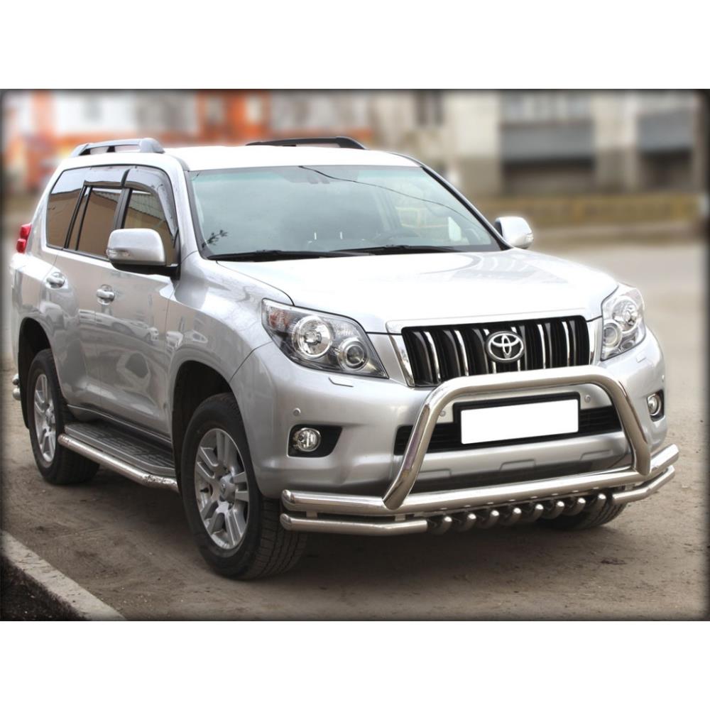 Дуга передняя по низу бампера d76+60 радиусная с доп. защитой картера d43 с доп. дугой Toyota Land Cruiser Prado 150 2009-2012