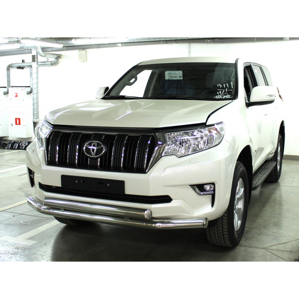 Дуга передняя по низу бампера d-76+76х43 радиусная двойная (верхняя труба овальная) Toyota Land Cruiser Prado 150 2017-н.в