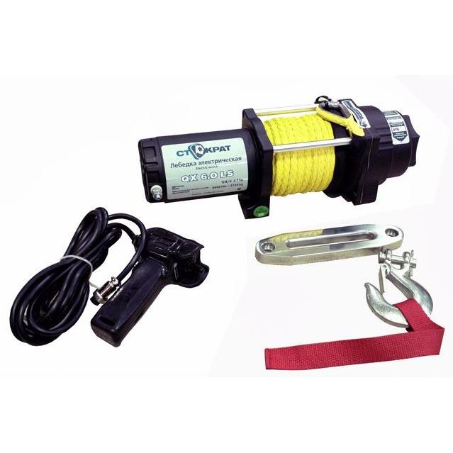 Лебедка электрическая ATV и SUV СТОКРАТ QX 6.0 LS, 12V, 2.1 h.p. с синтетическим тросом и удлиненным стальным барабаном