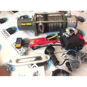 Лебёдка электрическая 12V Electric Winch 12000 lbs 5443 кг (влагозащищенная) синт. трос