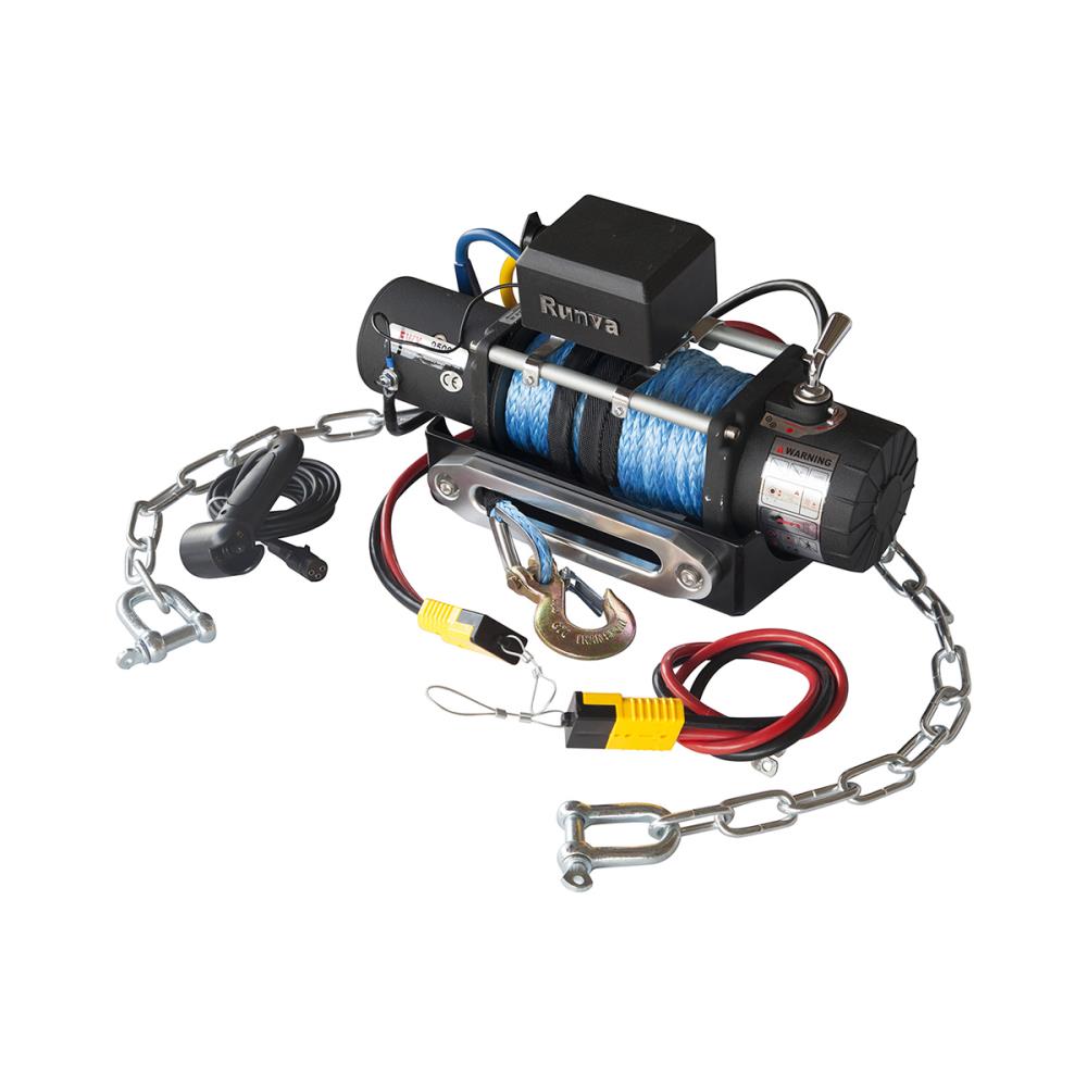 Лебёдка переносная РИФ 9500SR c облегчённой площадкой на цепях и проводами (синт. трос)